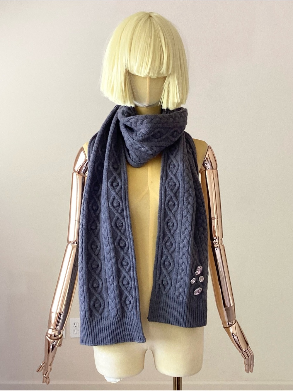 Paco Rabanne Grey Wool Cozy Cable Knit Scarf